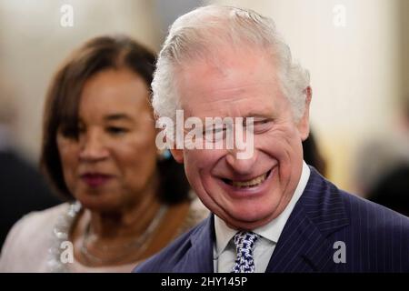 Britain's Prince Charles attends the annual Commonwealth Day Reception, which traditionally takes place on Commonwealth Day at Marlborough House, the home of the Commonwealth Secretariat, in London, Britain March 14, 2022. Frank Augstein/Pool via REUTERS