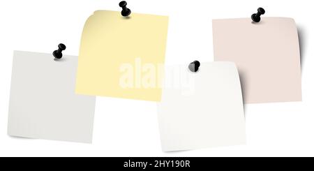 eps vector illustration with business little sticky notes in a row with colored pin needles and free copy space for your own text Stock Photo