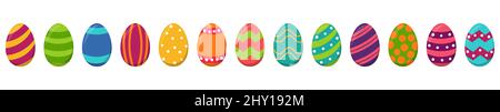 eps vector illustration collection of painted easter eggs with different colored pattern Stock Photo