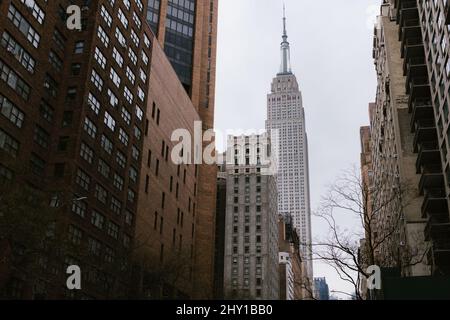 Low angle downtown view of urban area with contemporary high skyscrapers in New York city Stock Photo