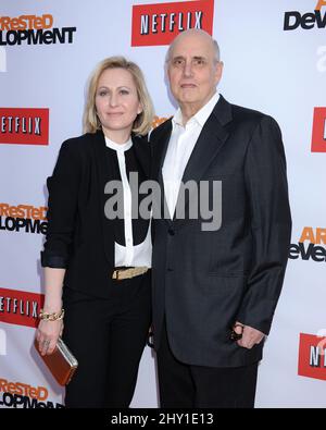 Jeffrey Tambor and Kasia Ostlun attending the season 4 premiere of 'Arrested Development' in Los Angeles, California. Stock Photo