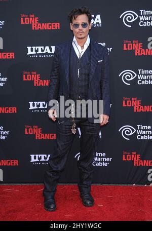 Johnny Depp attending 'The Lone Ranger' World Premiere at California Adventure in Los Angeles, USA. Stock Photo