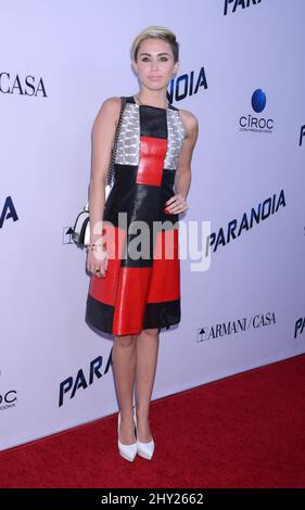 Miley Cyrus attends the 'Paranoia' US premiere held at the Directors Guild of America, Los Angeles. Stock Photo