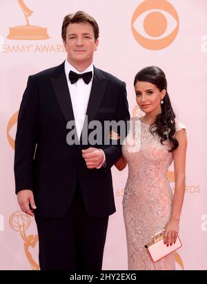 Nathan Fillion and Mikaela Hoover attending the 65th Annual Primetime Emmy Awards held at the Nokia Theatre at L.A. Live in Los Angeles, USA. Stock Photo