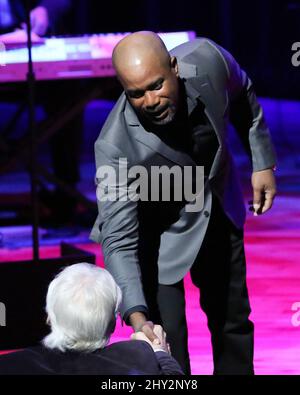 Darius Rucker,Kenny Rogers during the Medallion Ceremony Held in the CMA Theater at the Country Music Hall of Fame, Nashville, Tennessee. Stock Photo