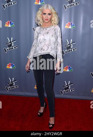 Christina Aguilera attends the The Voice Season 5 Top 12 at Universal Studios Backlot, Los Angeles Stock Photo