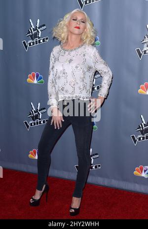 Christina Aguilera attends the The Voice Season 5 Top 12 at Universal Studios Backlot, Los Angeles Stock Photo