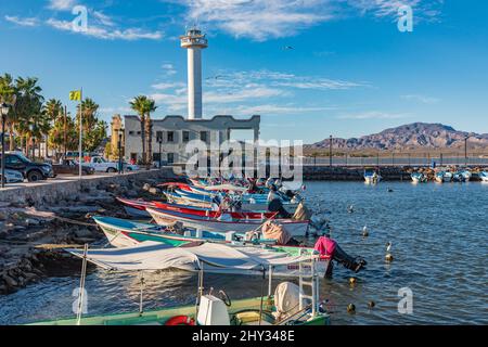 Loreto, Baja California Sur, Mexico. November 17, 2021. Small boats in the harbor at Loreto. Stock Photo