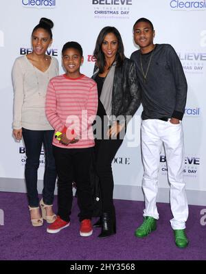 Holly Robinson Peete, Ryan Elizabeth Peete, Robinson Peete and Rodney Peete Jr. at Justin Bieber's Believe World Premiere held at the Regal Cinemas L.A. Live Stock Photo