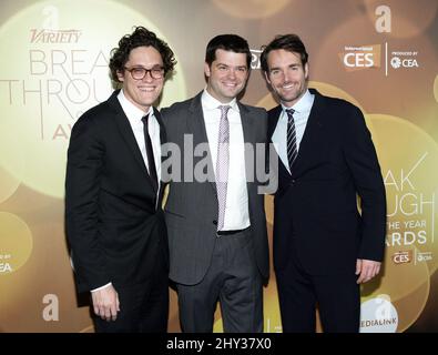 Phil Lord, Chris Miller, Will Forte attending the CES: Variety's 2014 Breakthrough of the Year Awards held at The LVH Theatre in Las Vegas, USA. Stock Photo