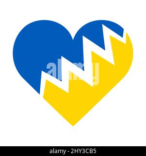 eps vector illustration with country ukraine national colors heart, broken in two parts for praying for ukraine Stock Vector