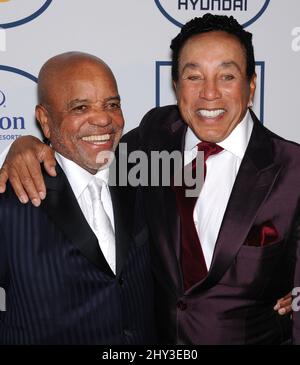 Smokey Robinson & Berry Gordy attending the Clive Davis Annual Pre-Grammy Party 2014 at the Hilton in Los Angeles, California. Stock Photo