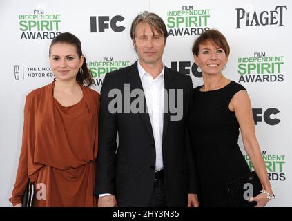 Mads Mikkelsen, Viola Mikkelsen & Hanne Jacobsen attending the Film Independent Spirit Awards 2014 Stock Photo