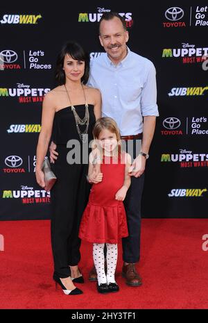 Constance Zimmer, Russ Lamoureux & Colette Lamoureux attending the Muppets Most Wanted Los Angeles Premiere at the El Capitan theatre Stock Photo