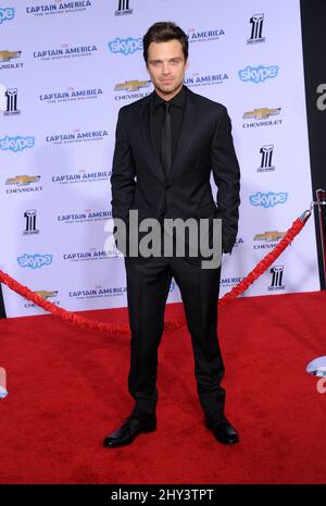 Sebastian Stan attending the premiere of Captain America: Winter Soldier in Los Angeles, California. Stock Photo