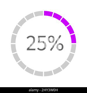 25 percent loading data icon set. Twenty-five circle diagram, pie donut ...