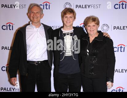 Evan Peters, Phil Peters & Julie Peters attending a photocall for American Horror Story: Coven at Paley Media Centre in Los Angeles, California. Stock Photo