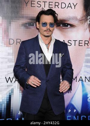 Johnny Depp arrives at the LA Premiere Of 'Transcendence' on Thursday, April 10, 2014, in Los Angeles. Stock Photo
