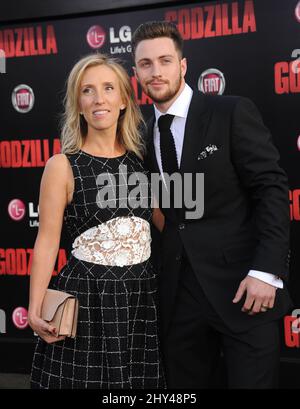 Aaron Taylor-Johnson & Sam Taylor-Wood attending the premiere of Godzilla in Los Angeles, California. Stock Photo