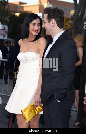 Sarah Silverman and Michael Sheen arriving at the premiere of A Million Ways To Die In The West in Los Angeles, CA, USA, May 15, 2014. Stock Photo