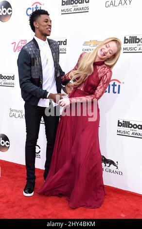 Chris Brown and Iggy Azalea arrives at the Billboard Music Awards, at the MGM Grand Garden Arena on Sunday, May 18, 2014, in Las Vegas. Stock Photo