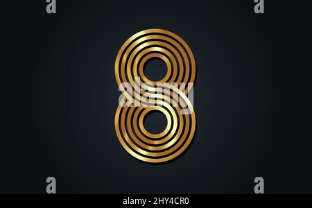 Eight of gold striped, infinity symbol or 8 logo design with elegant and luxury look, suit for business sign and company logo template, vector isolate Stock Vector