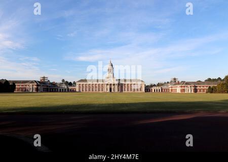 The prestigious building, known as College Hall, was completed in September 1933 at a cost of £321,000. The building was officially opened by His Royal Highness The Prince of Wales, later Edward VIII, in October 1934. In front of the College is its parade ground and a large circle of grass known as the Orange, where graduation ceremonies are still held today. Stock Photo
