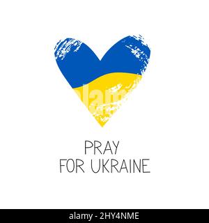 Pray for Ukraine, Heart in colors of Ukrainian flag vector illustration. Pray For Peace for Ukraine concept banner on white background Stock Vector