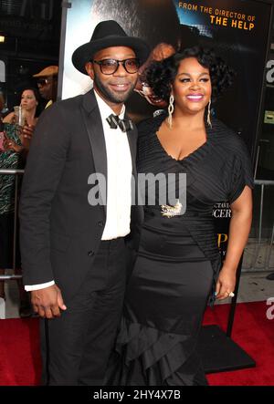 Nelsan Ellis and Jill Scott attending the 'Get On Up' New York Premiere held at the Apollo Theatre on July 21, 2014. Stock Photo