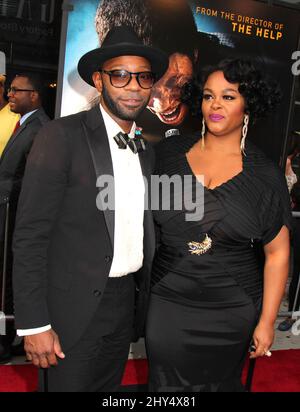 Nelsan Ellis and Jill Scott attending the 'Get On Up' New York Premiere held at the Apollo Theatre on July 21, 2014. Stock Photo