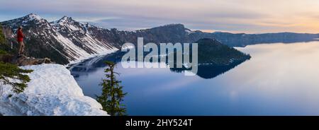Looking Over Crater Lake For Sunrise Stock Photo