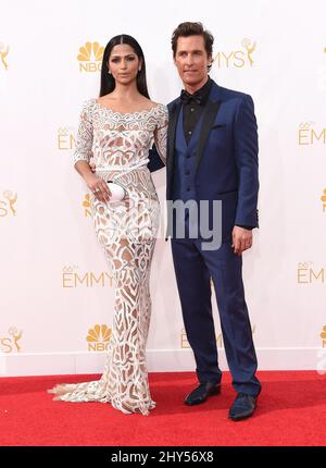 Matthew McConaughey and Camila Alves arriving at the EMMY Awards 2014, Nokia Live, Los Angeles. Stock Photo
