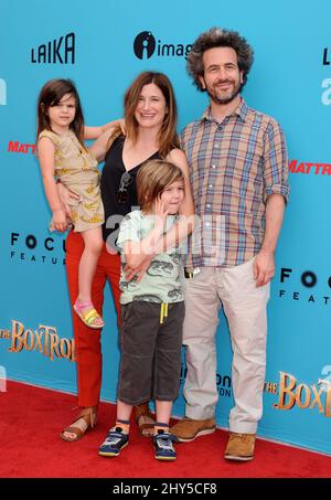 Kathryn Hahn, Mae Sandler, Leonard Sandler and Ethan Sandler arriving for The Boxtrolls premiere held at the AMC Universal City, September 21, 2014, Los Angeles. Stock Photo