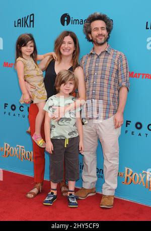 Kathryn Hahn, Mae Sandler, Leonard Sandler and Ethan Sandler arriving for The Boxtrolls premiere held at the AMC Universal City, September 21, 2014, Los Angeles. Stock Photo