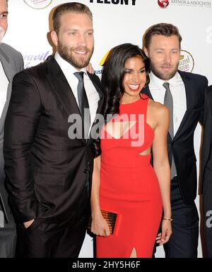 Jai Courtney, Sarah Roberts, Joel Edgerton arriving at the LA Premiere Of 'Felony' on Thursday, Oct. 16, 2014, in Los Angeles. Stock Photo