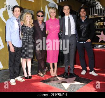 Simon Helberg, Melissa Rausch, Johnny Galecki, Kaley Cuoco, Jim Parsons and Kunal Nayyar attends the Kaley Cuoco Hollywood Walk of Fame Star Ceremony in Los Angeles Stock Photo