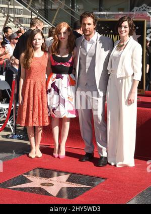 Mackenzie Foy, Jessica Chastain, Matthew McConaughey and Anne Hathaway attending the Matthew McConaughey Hollywood Walk of Fame Star Ceremony Stock Photo