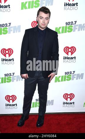 Sam Smith arrives for KIIS FM's Jingle Ball concert held at Staples Center, Los Angeles. Stock Photo