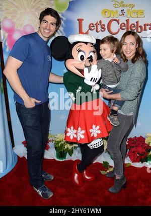 Brandon Routh, Courtney Ford, son Leo James attending Disney On Ice Presents Let's Celebrate! held at Staples Center in Los Angeles, California Stock Photo