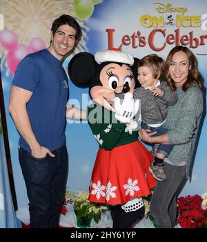 Brandon Routh, Courtney Ford, son Leo James attending Disney On Ice Presents Let's Celebrate! held at Staples Center in Los Angeles, California Stock Photo