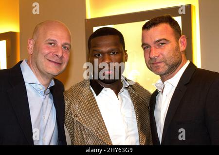 Lou DiBella, Curtis '50 Cent' Jackson and Liev Schreiber attending the 'Tapia' New York Premiere held at the HBO Theatre Stock Photo