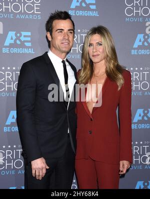 Justin Theroux and Jennifer Aniston attending the 20th Annual Critics' Choice Awards held at The Palladium in Los Angeles, USA. Stock Photo