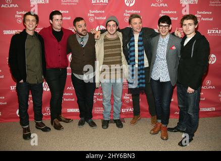 Thomas Mann, James Frecheville, Kyle Patrick Alvarez, Jesse Carere, Brett Davern, Matt Bennett and Callan McAuliffe attending the 2015 Sundance Film Festival Premiere of THE STANFORD PRISON EXPERIMENT held at the Eccles Theatre Stock Photo