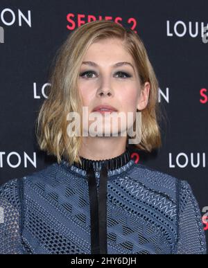 Rosamund Pike attends an event called, Louis Vuitton unveils an unconventional exhibition, 'SERIES 2 ??? Past, Present and Future'. This exhibition is a modern and unexpected interpretation of a fashion show. February 5, 2015 Los Angeles, Ca. Stock Photo