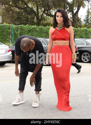 Kanye West and Kim Kardashian attending the Roc Nation Pre-Grammy Brunch held at RocNation Offices in Los Angeles, USA. Stock Photo