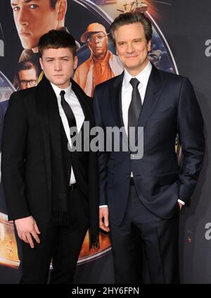 Taron Egerton, Colin Firth attending 'Kingsman: The Secret Service' World Premiere at the SVA Theatre Stock Photo