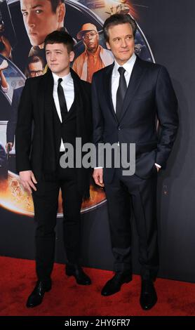 Taron Egerton, Colin Firth attending 'Kingsman: The Secret Service' World Premiere at the SVA Theatre Stock Photo