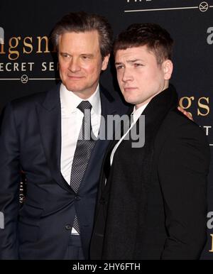 Colin Firth and Taron Egerton attending the 'Kingsmen: The Secret Service' premiere at the SVA Theatre, New York Stock Photo