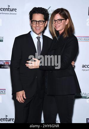 J.J. Abrams & Katie McGrath attending the US-Ireland Alliance Pre-Academy Awards Event honouring Stephen Colbert, Carrie Fisher and artist Colin Davidson at JJ Abrams??? BAD ROBOT studio, in Santa Monica, California. Stock Photo