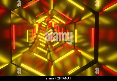 Illustration of a tunnel with red and yellow lights Stock Photo